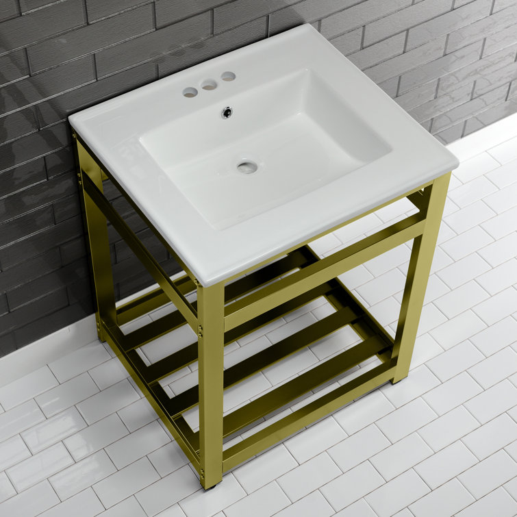 Kingston Brass Ceramic Rectangular Console Bathroom Sink with Overflow